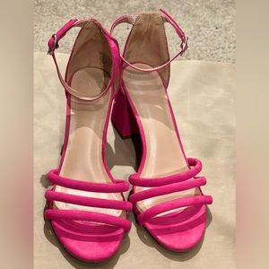 Hot pink suede low heel sandals